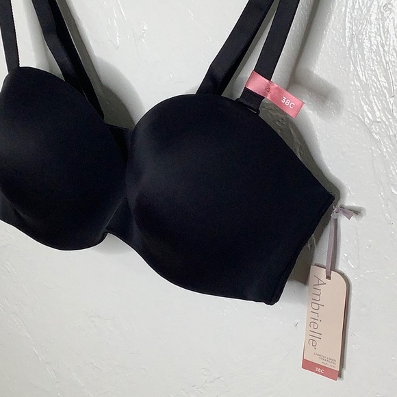 Ambrielle lightly lined Multi way push up wired strapless black bra SZ 38C NWT - Picture 2 of 14
